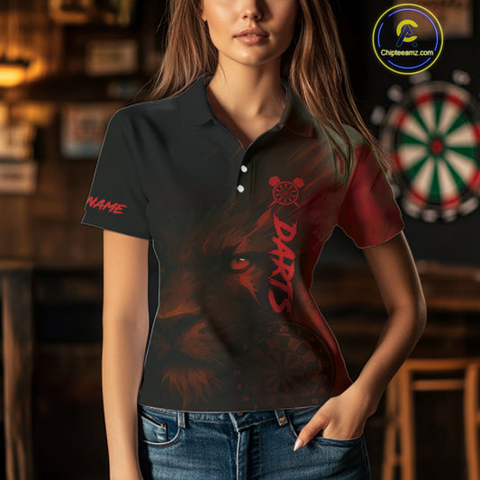 Custom Black-Red Horror Lion Dartboard Dart Polo Shirt For Women Grunge Dart Jerseys NYN1413