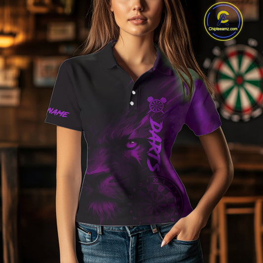 Custom Black- Purple Horror Lion Dartboard Dart Polo Shirt For Women Grunge Dart Jerseys NYN1414