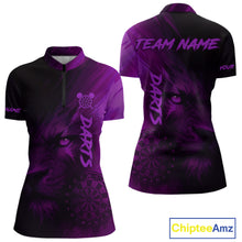 Load image into Gallery viewer, Custom Black- Purple Horror Lion Dartboard Dart 1/4-Zip Shirt For Women Grunge Dart Jerseys NYN1414