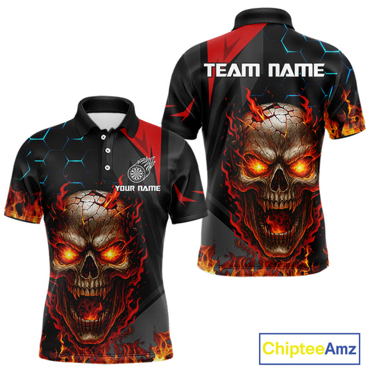Flaming Skull Dartboard Red Black Darts Shirt For Men - Custom Name For Players NYN0556