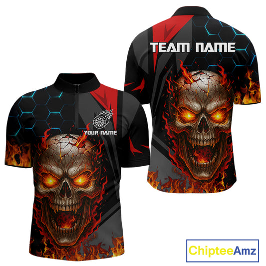 Flaming Skull Dartboard Red Black Darts Shirt For Men - Custom Name For Players NYN0556