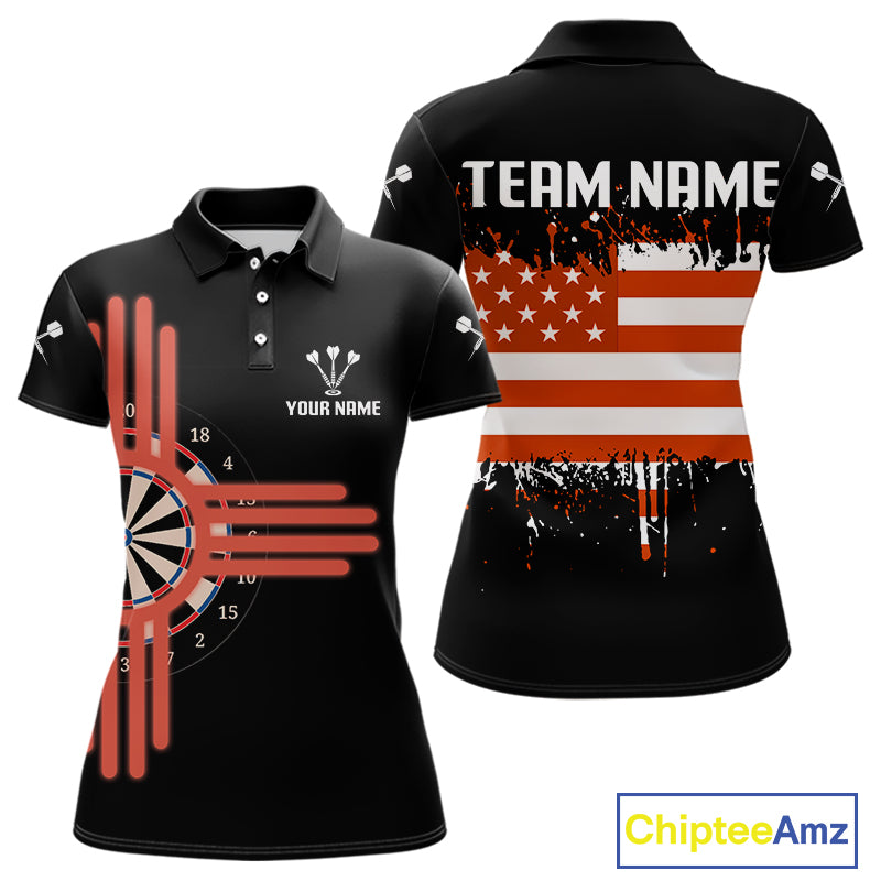Grunge US Flag & Dartboard Custom Darts Polo Shirt For Women - Darts Team Jersey NYN0762