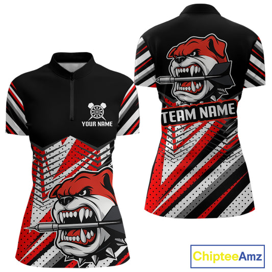 Bulldog Play Dart Arrow Custom Darts 1/4-Zip Shirt For Women - Darts Team Jersey NYN0764