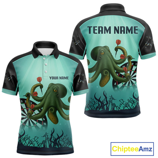 Custom Men's Darts Polo Jersey Green Octopus Play Dart Arrows For Darts Team NYN0767