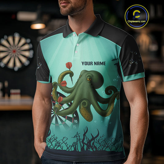 Custom Men's Darts Polo Jersey Green Octopus Play Dart Arrows For Darts Team NYN0767