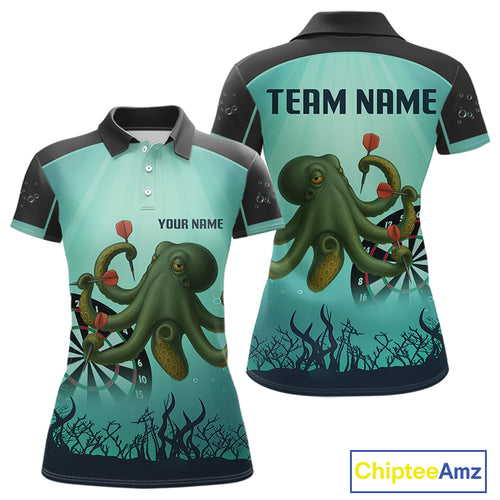 Custom Women's Darts Polo Jersey Green Octopus Play Dart Arrows For Darts Team NYN0767