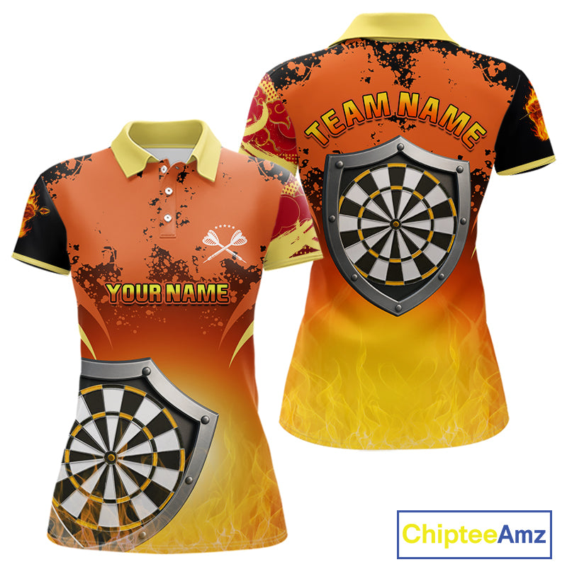 Flaming Shield Dartboard Multi Color Darts Shirt For Women - Custom Name For Players NYN0564
