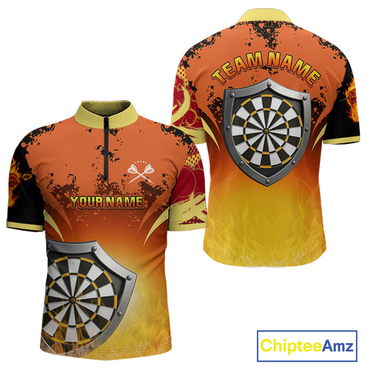 Flaming Shield Dartboard Multi Color Darts Shirt For Men - Custom Name For Players NYN0564