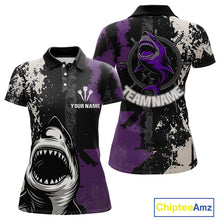 Load image into Gallery viewer, Back &amp; Purple Shark Dartboard Grunge Women's Darts Shirt - Custom Name For Players NYN0566