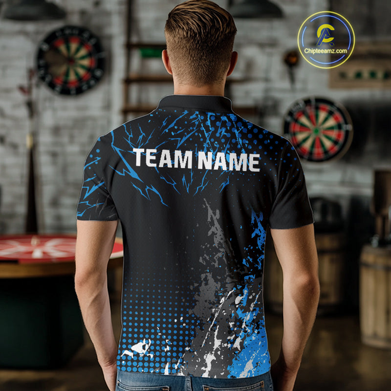 Black Blue Dartboard Skeleton Grunge Men's Darts Shirt - Custom Name For Players NYN0567