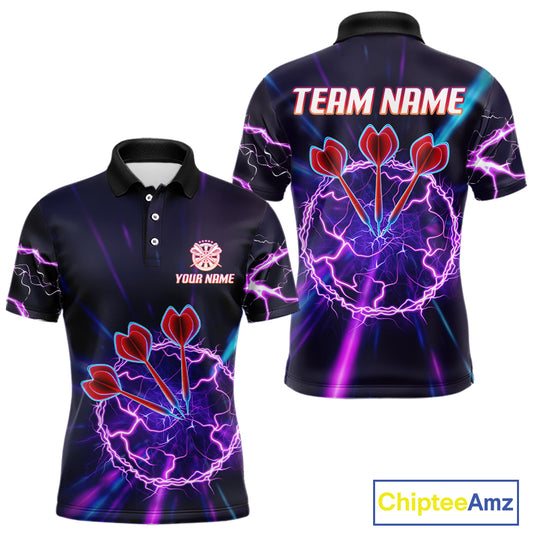 Purple Circle Thunder & Red Dart Arrows Men's Darts Shirt - Custom Name For Players NYN0568