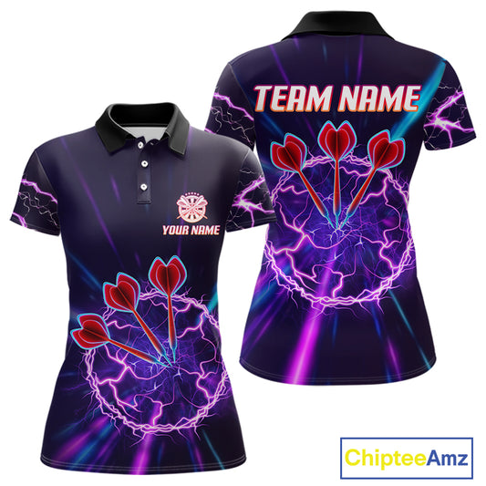 Purple Circle Thunder & Red Dart Arrows Women's Darts Shirt - Custom Name For Players NYN0568