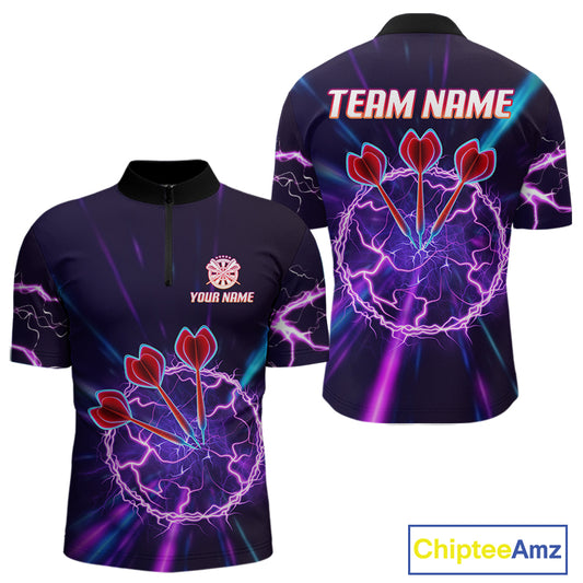 Purple Circle Thunder & Red Dart Arrows Men's Darts Shirt - Custom Name For Players NYN0568