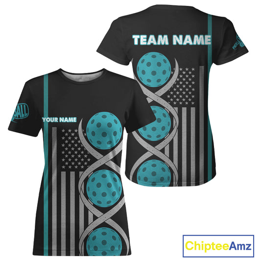 Pickleball - It's Is In My DNA Custom Women's Patriotic Pickleball T-Shirt | Turquoise NYN1102