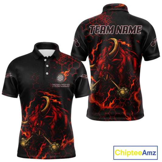 Red Hexagons Halftone Darts Custom Bull Darts Shirt For Men - Name & Team For Players NYN0571