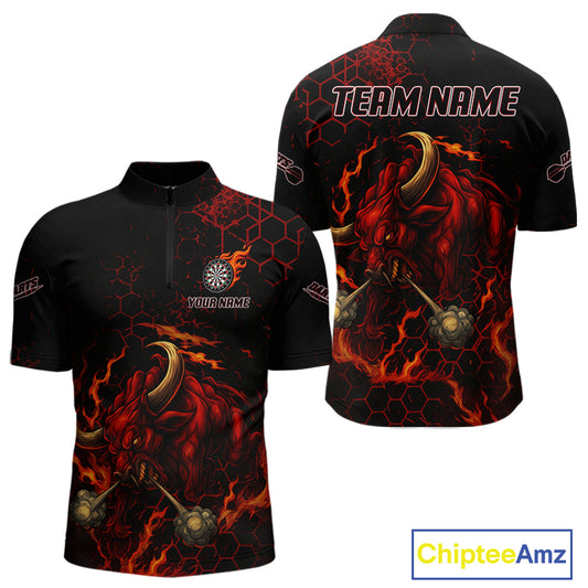 Red Hexagons Halftone Darts Custom Bull Darts Shirt For Men - Name & Team For Players NYN0571