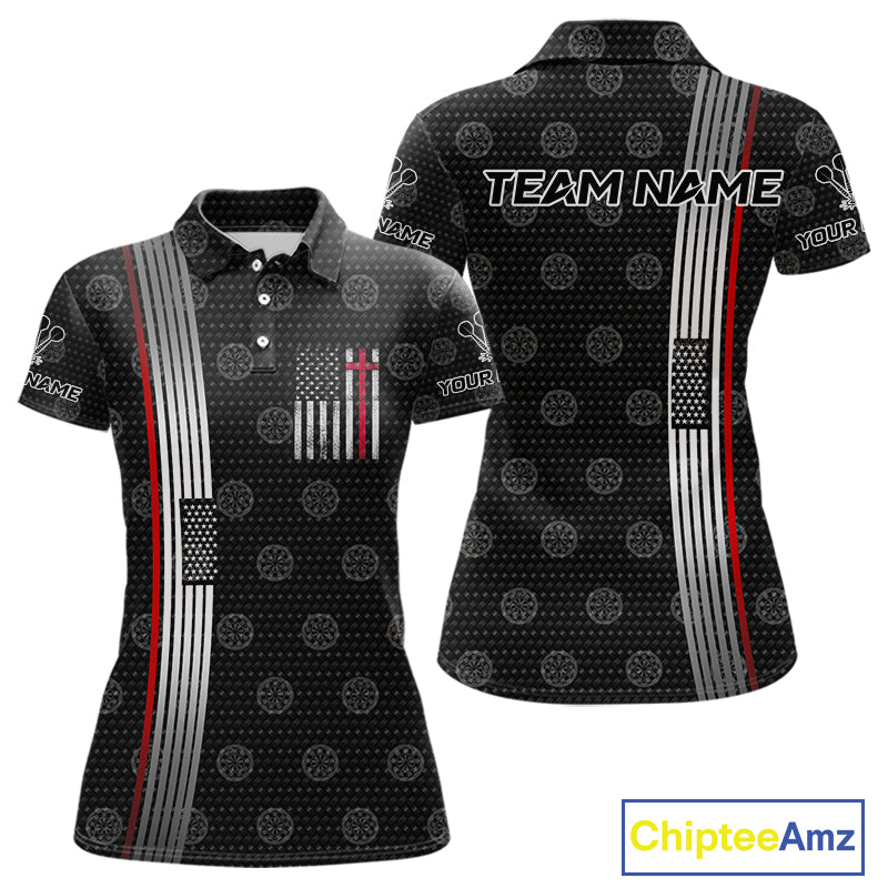 Custom Patriotic Faith Cross Dart Polo Shirts For Women, US Dart Team Jerseys NYN0771