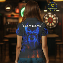Load image into Gallery viewer, Custom Women&#39;s Darts Polo Jersey Flaming Blue Skull Dartboard For Darts Team NYN0773