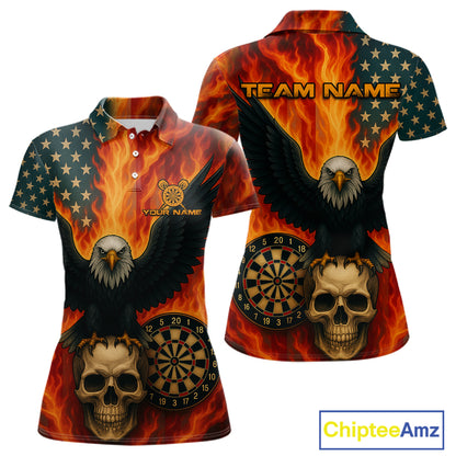Custom Patriotic Darts Shirt For Women Flames Eagle US Flag Dart Jerseys, Darts Team NYN1127