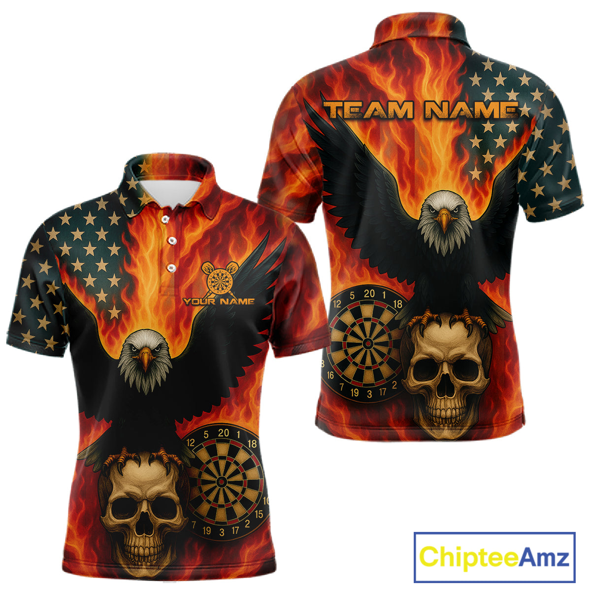 Custom Patriotic Darts Shirt For Men Flames Eagle US Flag Dart Jerseys, Darts Team NYN1127