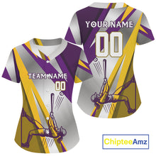 Load image into Gallery viewer, Personalized Purple-Yellow Baseball Jersey Women Plays Baseball, Youth Baseball Shirt NYN1137