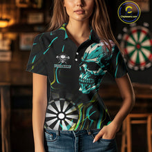 Load image into Gallery viewer, Turquoise Skull And Dartboard Custom Darts Polo Shirts For Women, Darts Jersey NYN0777