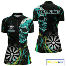 Load image into Gallery viewer, Turquoise Skull And Dartboard Custom Darts Quarter-Zip Shirts For Women, Darts Jersey NYN0777