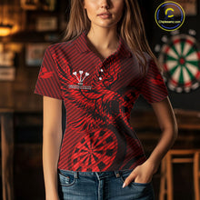 Load image into Gallery viewer, Custom Eagle &amp; Dartboard Red Stripes Dart Polo Shirts For Women, Dart Team Jerseys NYN0782