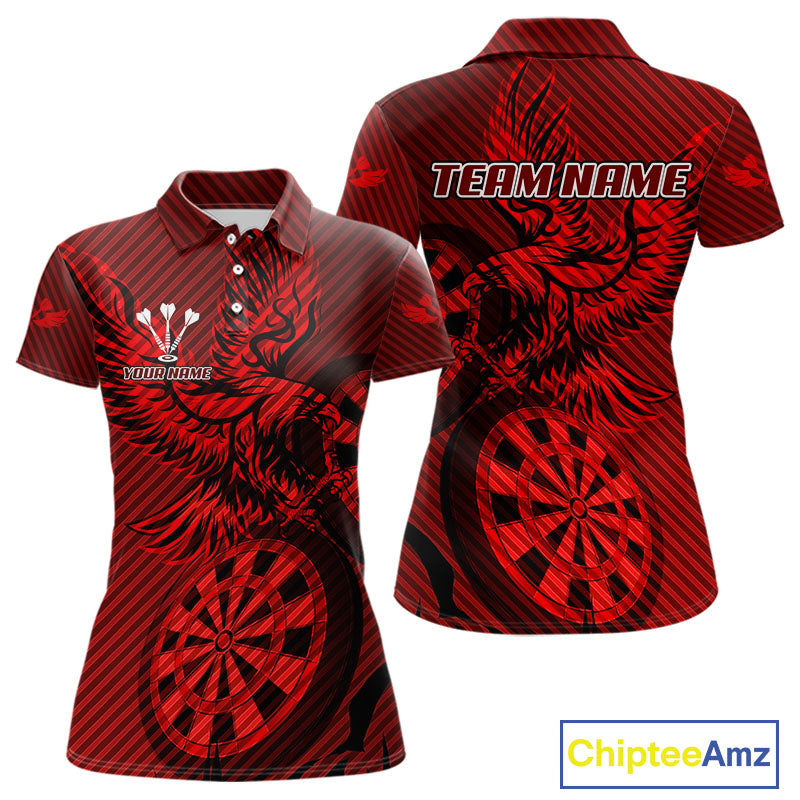 Custom Eagle & Dartboard Red Stripes Dart Polo Shirts For Women, Dart Team Jerseys NYN0782