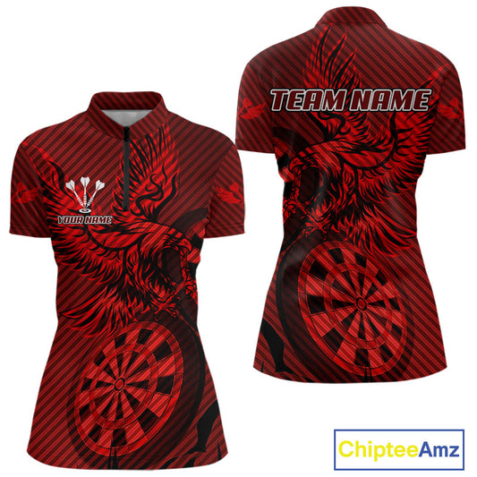 Custom Eagle & Dartboard Red Stripes Dart 1/4-Zip Shirts For Women, Dart Team Jerseys NYN0782