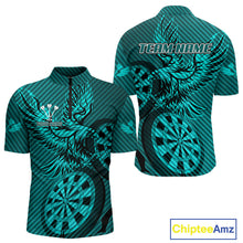 Load image into Gallery viewer, Custom Eagle &amp; Dartboard Turquoise Stripes Dart 1/4-Zip Shirts For Men, Dart Team Jerseys NYN0783