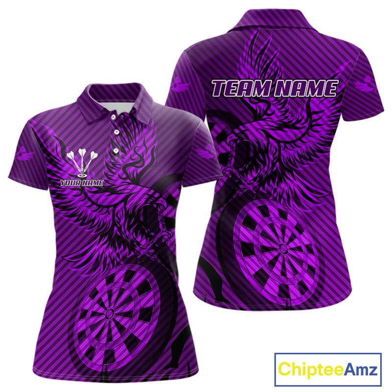 Custom Eagle & Dartboard Purple Stripes Dart Polo Shirts For Women, Dart Team Jerseys NYN0784