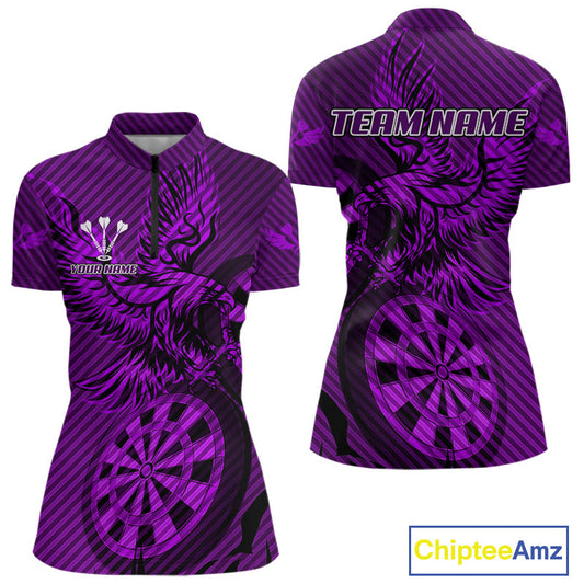 Custom Eagle & Dartboard Purple Stripes Dart 1/4-Zip Shirts For Women, Dart Team Jerseys NYN0784