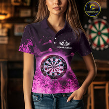 Load image into Gallery viewer, Personalized Pink Flame Dartboard Custom Dart Polo Shirts For Women, Dart Team Jerseys NYN0788