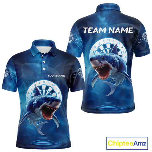 Personalized Funny Shark & Dartboard Custom Dart Polo Shirts For Men, Dart Jerseys NYN0789