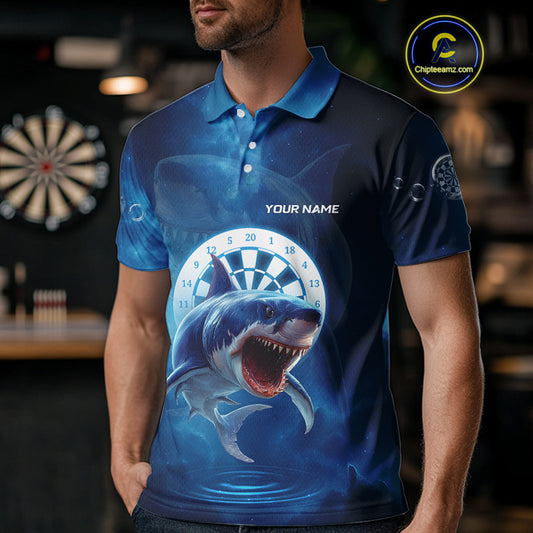 Personalized Funny Shark & Dartboard Custom Dart Polo Shirts For Men, Dart Jerseys NYN0789