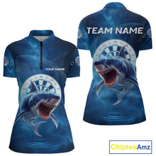 Load image into Gallery viewer, Personalized Fishing Shark &amp; Dartboard Custom Dart  1/4-Zip Shirts For Women, Dart Jerseys NYN0789