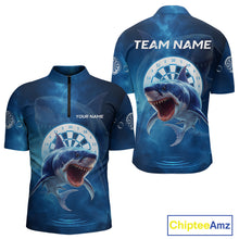 Load image into Gallery viewer, Personalized Fishing Shark &amp; Dartboard Custom Dart 1/4-Zip Shirts For Men, Dart Jerseys NYN0789