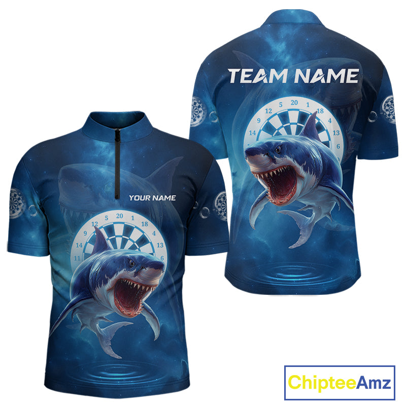 Personalized Fishing Shark & Dartboard Custom Dart 1/4-Zip Shirts For Men, Dart Jerseys NYN0789