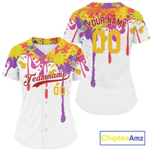 Load image into Gallery viewer, Custom Baseball Jersey For Women Personalized Splashed Colorful Youth Baseball Jerseys NYN1176