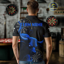 Load image into Gallery viewer, Blue Ferocious Bull Grunge Dartboard Darts Shirt For Men - Custom Name &amp; Team Jersey NYN0610