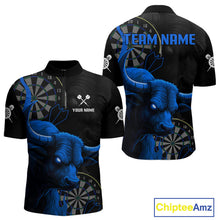 Load image into Gallery viewer, Blue Ferocious Bull Grunge Dartboard Darts Shirt For Men - Custom Name &amp; Team Jersey NYN0610