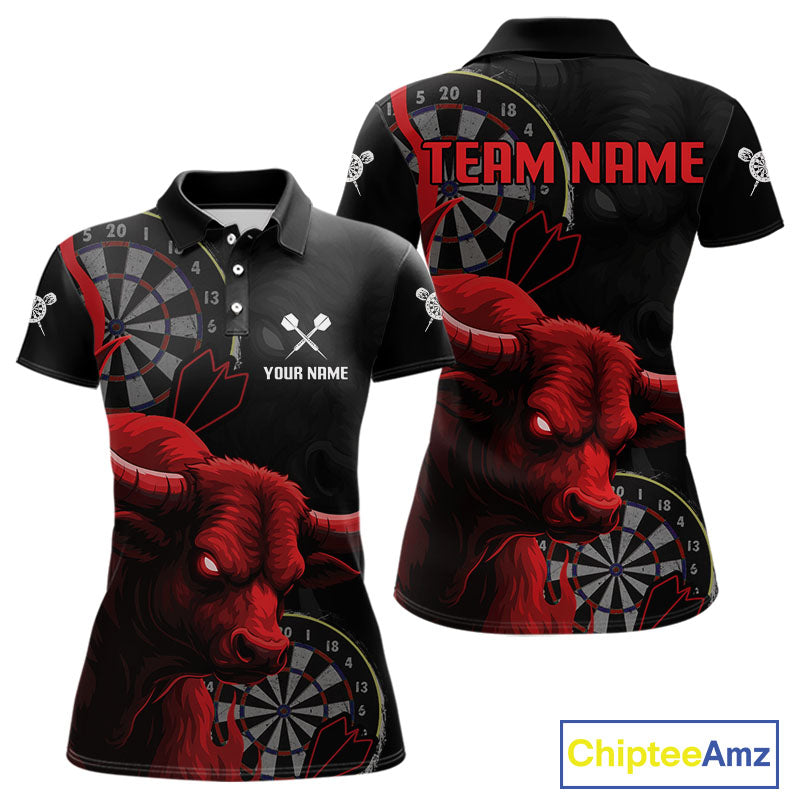Red Ferocious Bull Grunge Dartboard Darts Shirt For Women - Custom Name & Team Jersey NYN0611