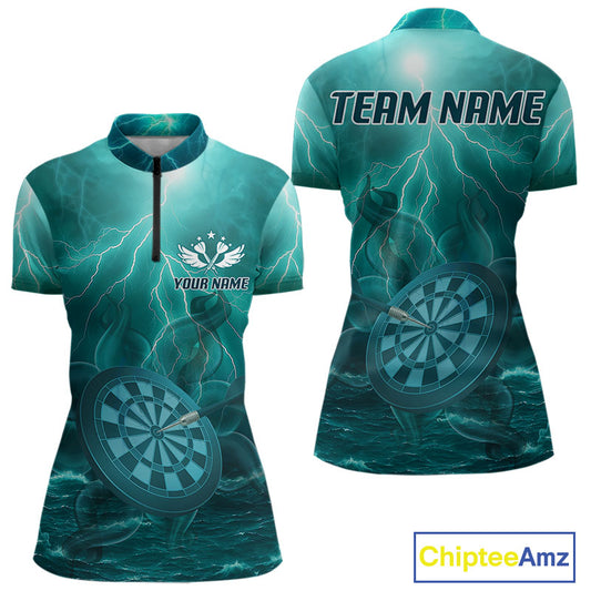 Thunder Dartboard In The Ocean Turquoise Darts Shirt For Women - Custom Name & Team NYN0616