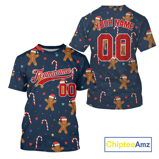 Personalized Blue Christmas Baseball T-Shirt For Men Xmas Holiday Baseball Jersey NYN1180