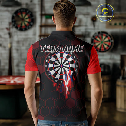 Red Dripping Dartboard & US Flag Men's Darts Polo Shirt - Custom Name For Dart Players NYN0800