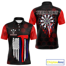 Load image into Gallery viewer, Red Dripping Dartboard &amp; US Flag Men's Darts Polo Shirt - Custom Name For Dart Players NYN0800