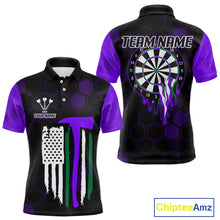 Load image into Gallery viewer, Purple Dripping Dartboard &amp; US Flag Men's Darts Polo Shirt - Custom Name For Dart Players NYN0801