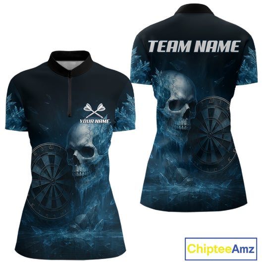 Custom Women Darts Shirt With Icy Skull Personalized Team Dartboard Darts Jerseys NYN1215