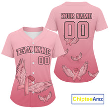 Load image into Gallery viewer, Custom Pink Ribbons Wings Pickleball T-Shirt Personalized Funny Pickleball Outfits For Women NYN1211